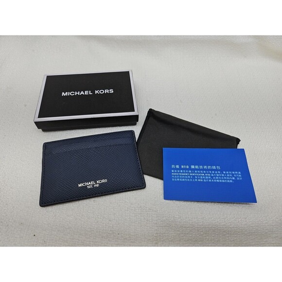 MK MICHAEL KORS Men's Jet Set Signature Navy Blue RFID Blocking Card Wallet New - Picture 5 of 14